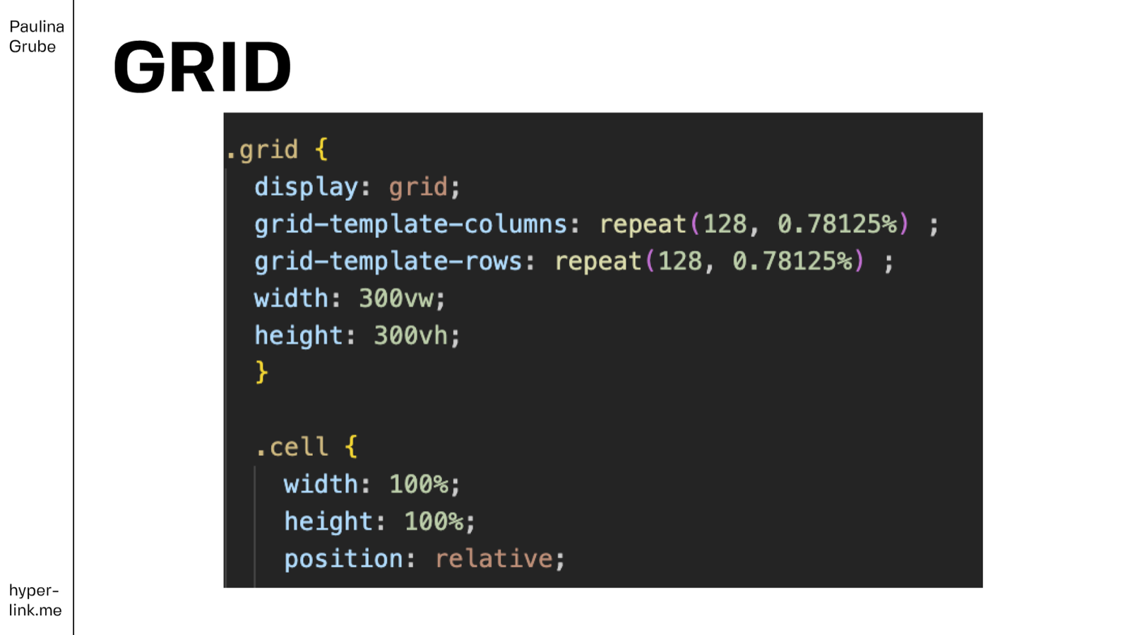 Grid, CSS Code für das Rastersystem
